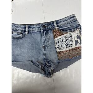 Bongo Y2K Boho Patchwork Lace Denim Shorts Low Rise Festival Coquette 3